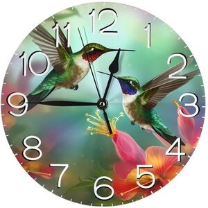 Hummingbirds Decorative Silent Clock 10” - New